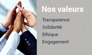 nos valeurs: transpare,ce, solidarité, ethique, engagement 